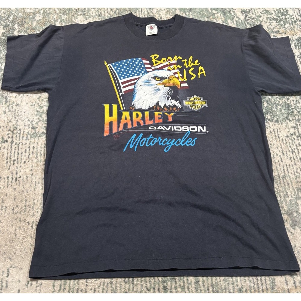 Vtg 1986 Harley Davidson T Shirt XL Born In The USA Eagle Holoubek Single Stitch